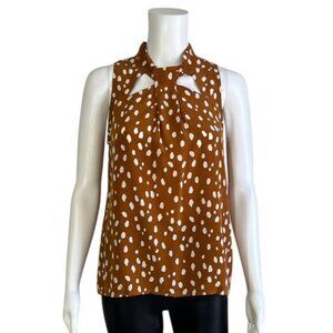 Amour Vert Rosie Washable Silk Top in Tan and Ivory Size S